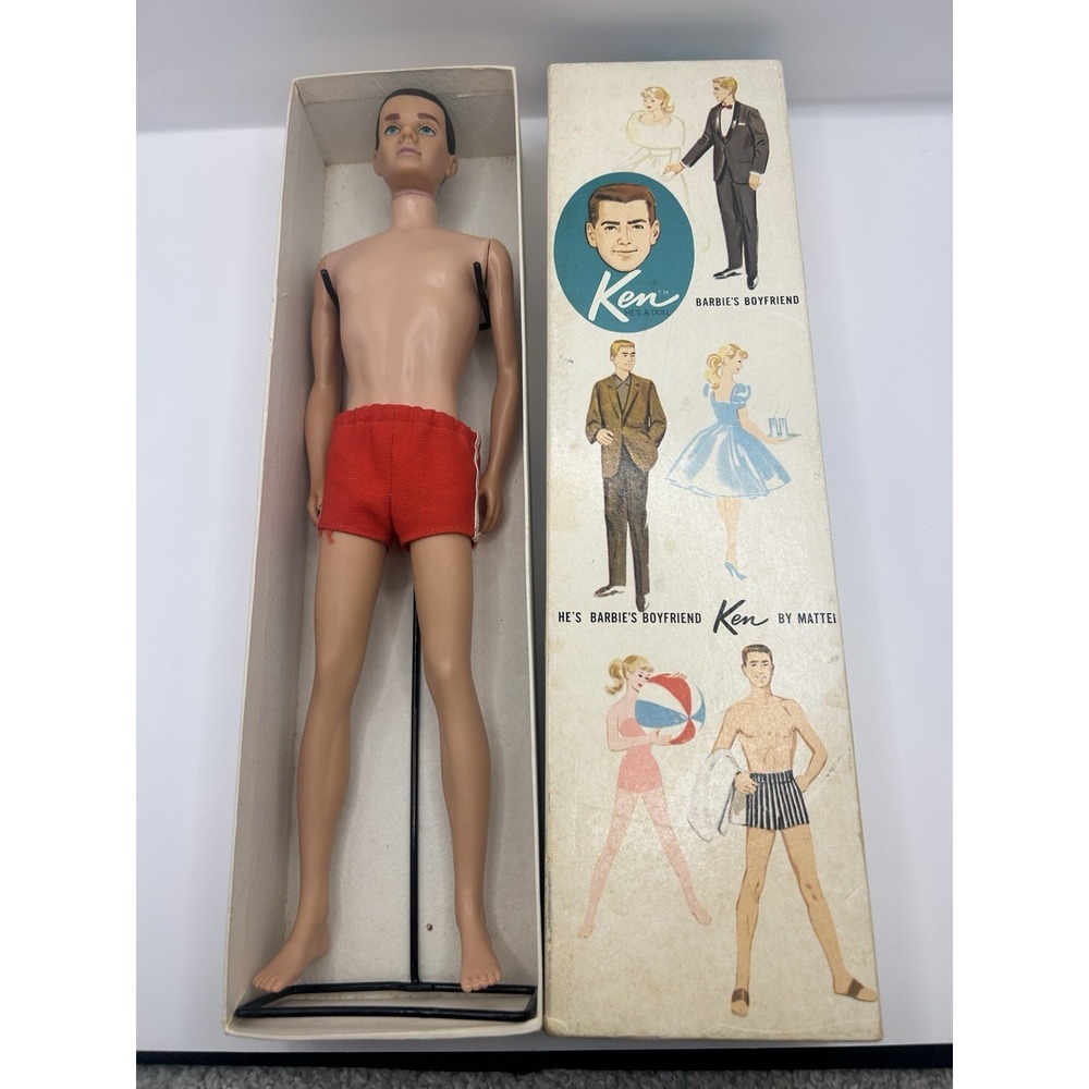 Vintage Ken Doll #750 Barbie's Boyfriend Box & Stand-Flocked Hair-AS IS